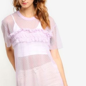 Dobby Mesh Ruffle T-Shirt